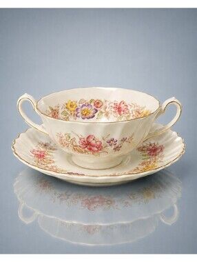 Royal Doulton 1955 Cream Soup Cup & Saucer Mayfair Bone China Floral